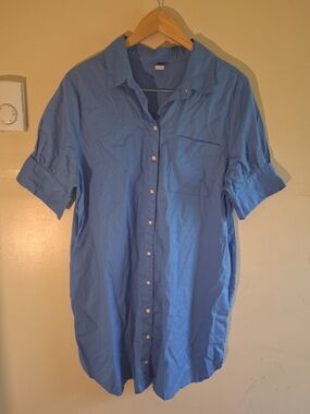 Old Navy Blue Short-Sleeve Button-Down Tunic Shirt